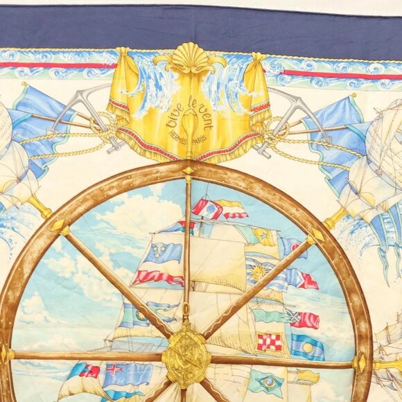 HERMES Carre 90 Scarf ""VIVE LE VENT"" Silk Beige Auth - Picture 4 of 16